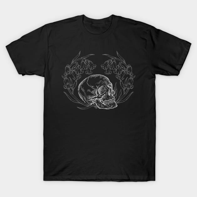 Botanical Skull - Etching Engraving Esoteric Drawing T-Shirt by rosiemoonart